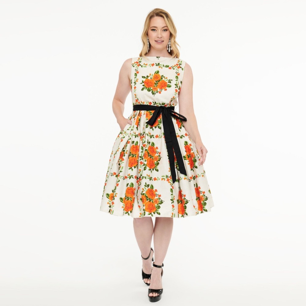 Unique-Vintage 1950’s Orange rose sleeveless dress